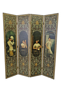 Dressing Screen, Four-Panel Chinoiserie  with Painted Figures,  Vintage, Antique