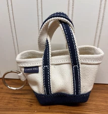 Lands End Canvas Tote Key Chain Mini Bag Charm Coin Purse Natural & Navy