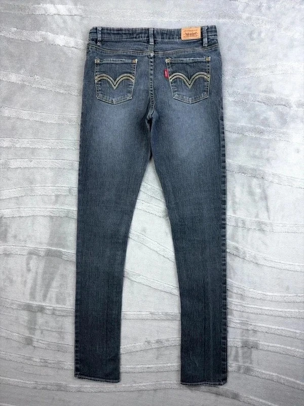 Jean Levi's Fille 16 años delgado altura baja con 24 FR34 L32 lavado a piedra azul oscuro #01002