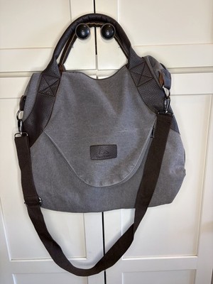 Gray K2 Classic Fashion The Gevona Hobo Tote Work Bag Canvas & Leather 18 x15 