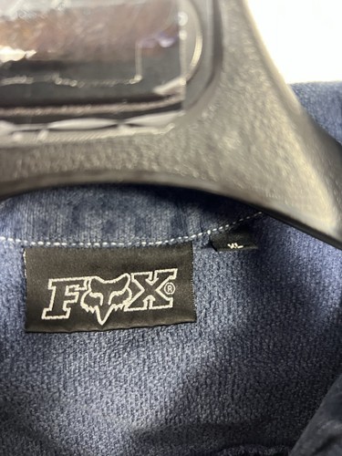 Vintage 90s Fox Racing Distressed Heavyweight Button Up Shirt Shacket Blue XL - Picture 4 of 10