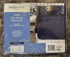 Mainstays Twin Flat Sheet - Navy - 200TC - 60 Cotton 40 Polyester - New