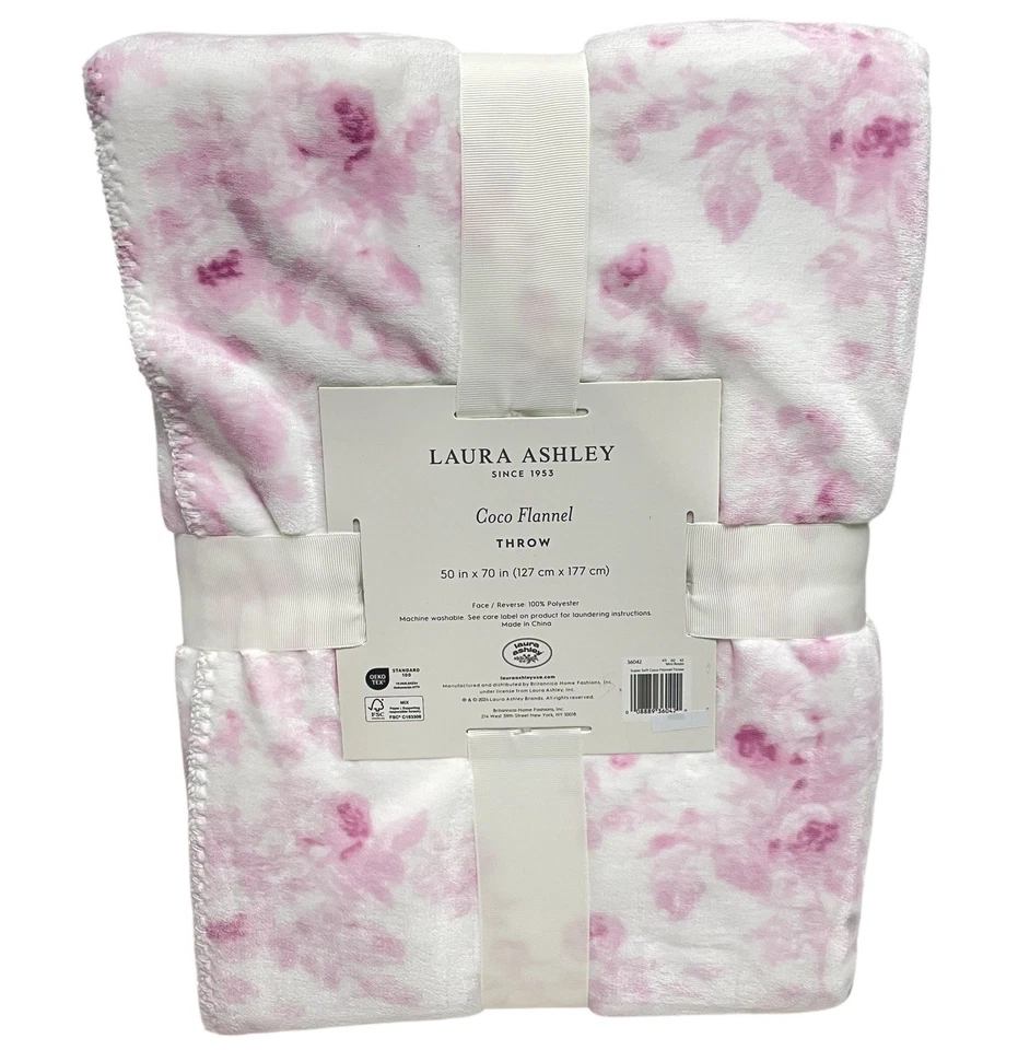 Manta reversible Laura Ashley rosa floral baño súper suave coco 50 x 70 Foto 3 de 4