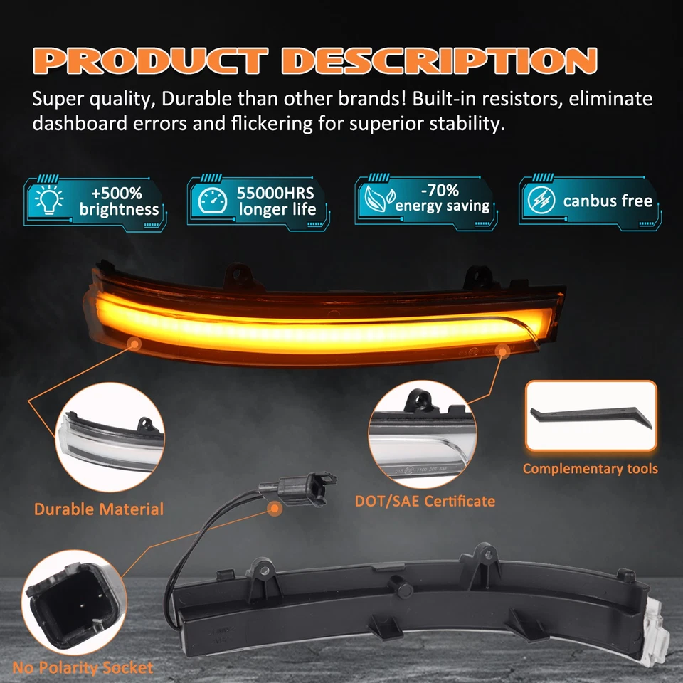 For VW GOL Saveiro Voyage Passat B7 Jetta MK6 LED Side Mirror Turn Signal Lights - Изображение 2 из 4