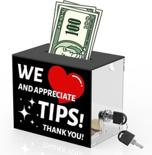Acrylic Tip Jar with Lock Slot for Bartender, Donations, Raffles, 6x4x5