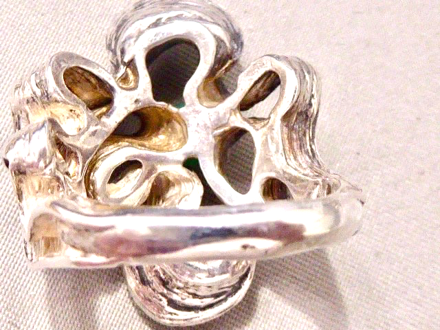 Vintage HAND MADE CUSTOM STERLING SILVER MINED JADE LADIES RING SIZE 6 ...