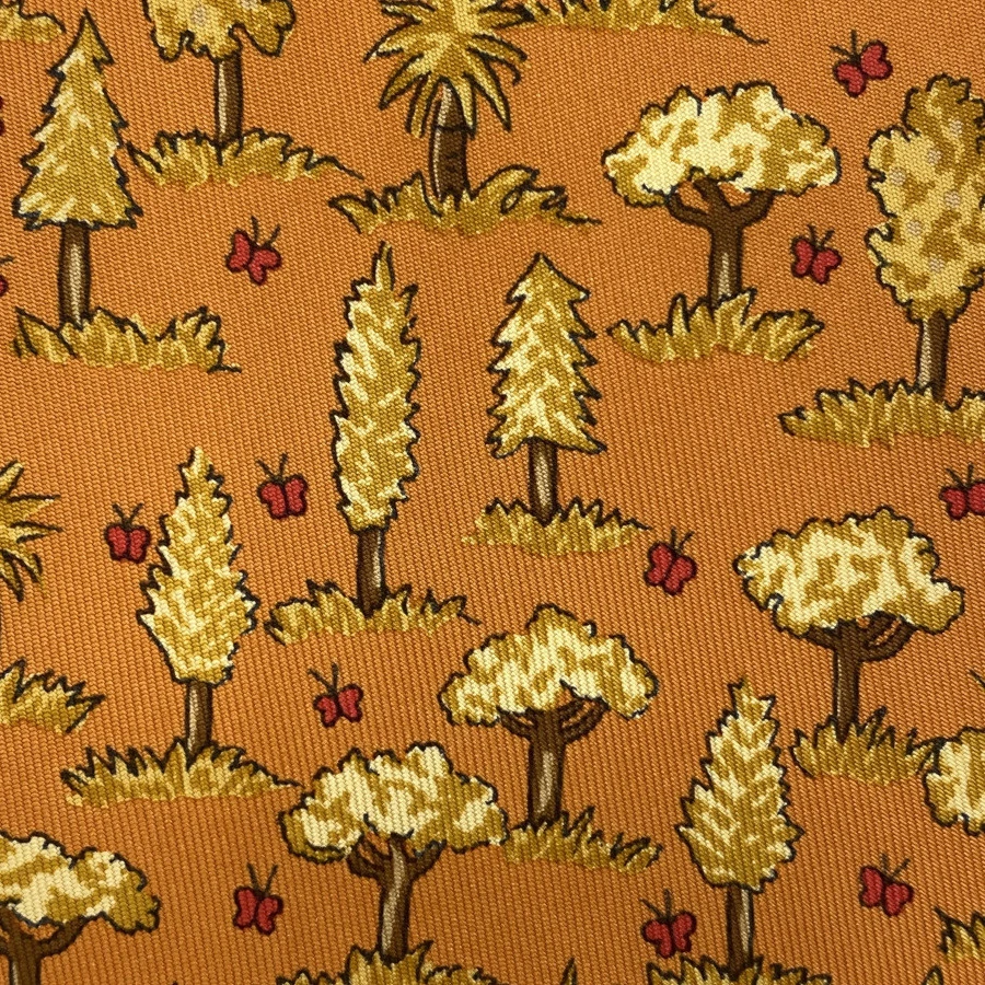 HERMES Neck Tie Orange Tree Butterfly 100%Silk France unused mint gift F/S - Image 2 of 4