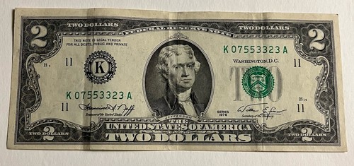 RARE 1976 Series 2 dollar bill RARE K Series Very good condition Jefferson - Picture 1 of 10