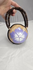 Handmade Hawaii Coconut Shell Purse "Aloha" Purple Hibiscus Beaded Handle