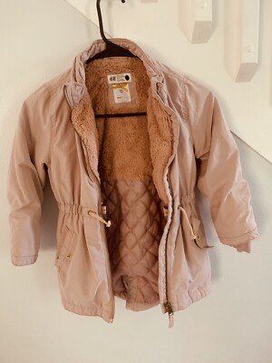 H&M Girls Sherpa Parka Jacket Coat Rose Pink Size 6-7