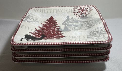 222Fifth Northwood Cottage Christmas Winter 4 New Dinner Plates - Picture 5 of 22