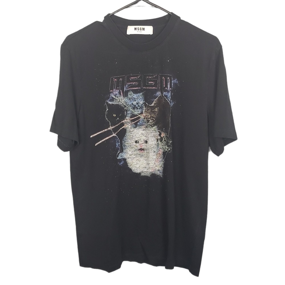 MSGM Milano Unisex Black T-Shirt Size XS Cat Kitty Lazers *Read*
