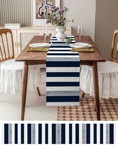 Table Runner Dresser Scarves-70 Inch LongMinimalist Art Navy Blue White Gray ... - Picture 3 of 9