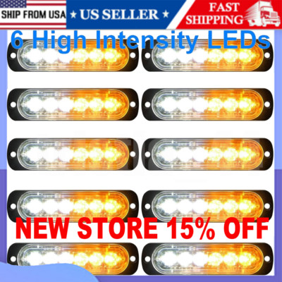 10X 6 LED Strobe Light Bar Car Truck Flashing Warning Hazard Beacon Amber White