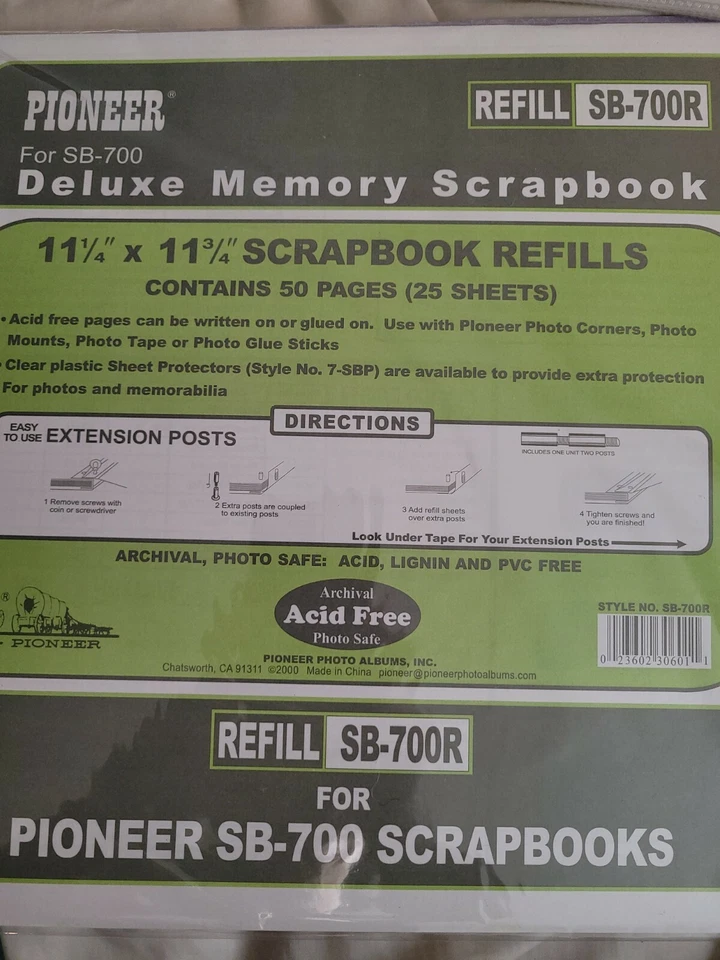 Pioneer Deluxe Memory Scrapbook Refill Pages Sheets SB-700R 11.25" x 11.75" NEW - Image 1 of 1