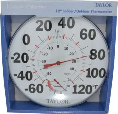 Taylor 497J Patio Thermometer with Hygrometer: 12 inch Diameter Metal Dial