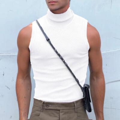 Turtleneck Tank Top Men's Sleeveless Mock Turtleneck Sweater