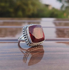 Garnet Gemstone Ring Handmade 925 Sterling Silver Partywear Ring All Size R363