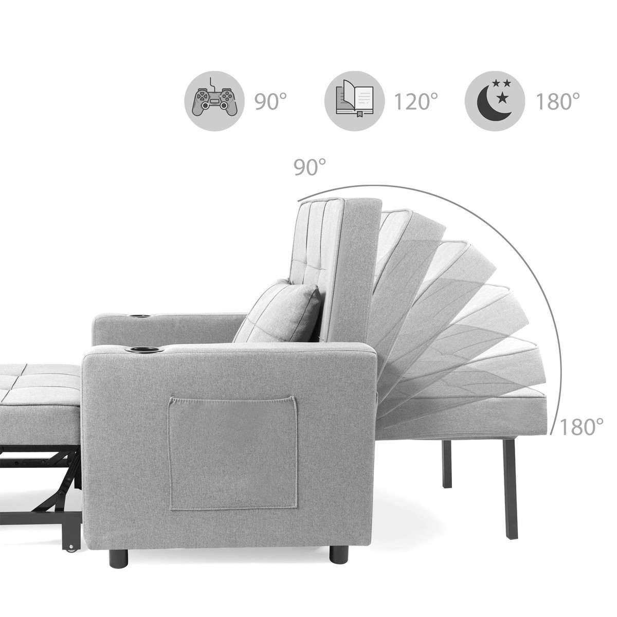 Makika Fauteuil Convertible Lit Lea Tissu Bouclette Pliable en Gris