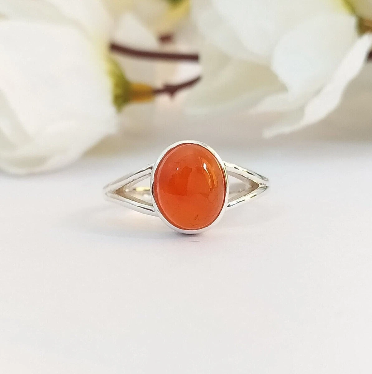 Natural Carnelian Ring Orange Color Carnelian Gemstone Solitaire