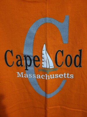 Vintage Single Stitch Cape Cod Made In USA Xl Mens Orange Graphic Logo Tshirt