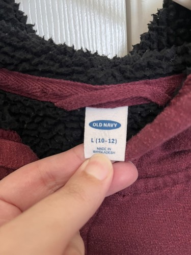 Kid's L 10-12 Large Old Navy Maroon Hoodie Zipper thick lined Sweatshirt - Picture 5 of 7