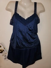 Navy Blue Pajama Set Short Silky Nylon Women's s/m vintage b19