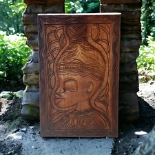 Mahogany Wood Hand Carved Wall Plaque Tribal Panel Ethnic Signed By Artist Vtg 
