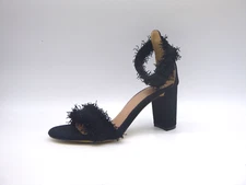 All Black Hi On The Fringe Black Fabric Heels Wmns Sz 6.5 M / Eur 37 Ankle Strap