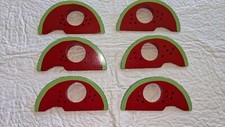 Lot 6 Vera Wooden Watermelon Napkin Rings / Holders  5 3/4" by 2 3/4"