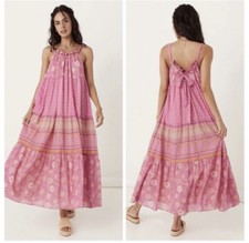 Spell & the Gypsy SzL 12-14 Utopia Strappy Drawstring Dress - Flamingo BNWT $289