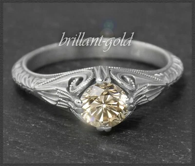 Diamant Solitär Ring, champagner 0,82ct Brillant in VVS, 585 Gold, Antik Design - Bild 1 von 4