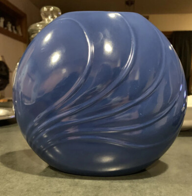 Large Blue Vase Swag MCM H ️M Studio Pottery 8.5 in X 7 in X 3.5 in