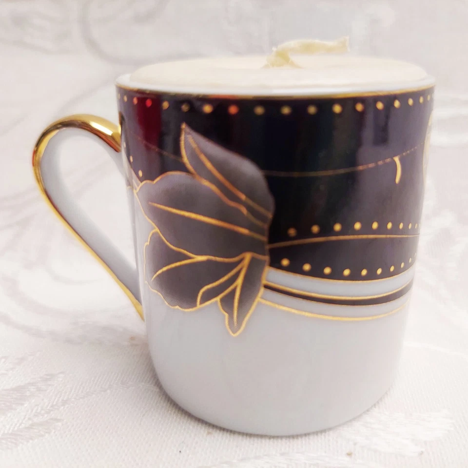 Demitasse Cup Saucer Quiet Moments Island Breeze Candle Spoon Black White Gold - Image 4 of 4