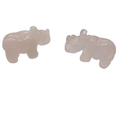2 Rose Quartz Hand Carved Rhinoceros Animal Beads | 21x13x10mm | Pink