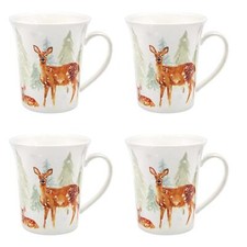 Noël Mugs Lot De 4 Porcelaine Fine Vaisselle Cadeau Emballé - Renne Famille