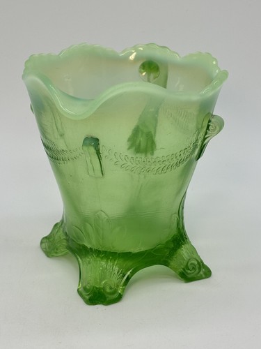 Jefferson Glass Swag with Brackets Green Opalesce Drape Design Creamer *Chips* - Picture 2 of 14