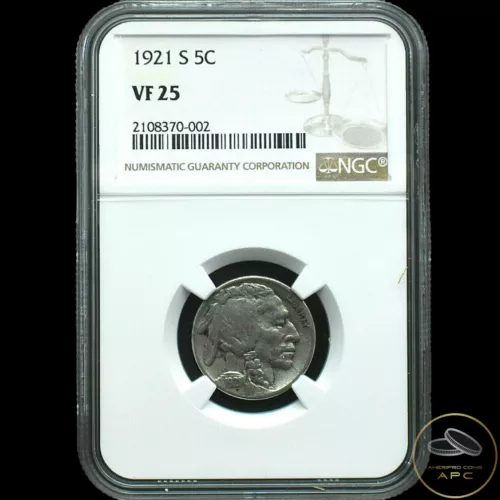1921-S Buffalo Nickel~NGC VF25~Very Rare Beauty~Nice Half Horn~Better Date~!