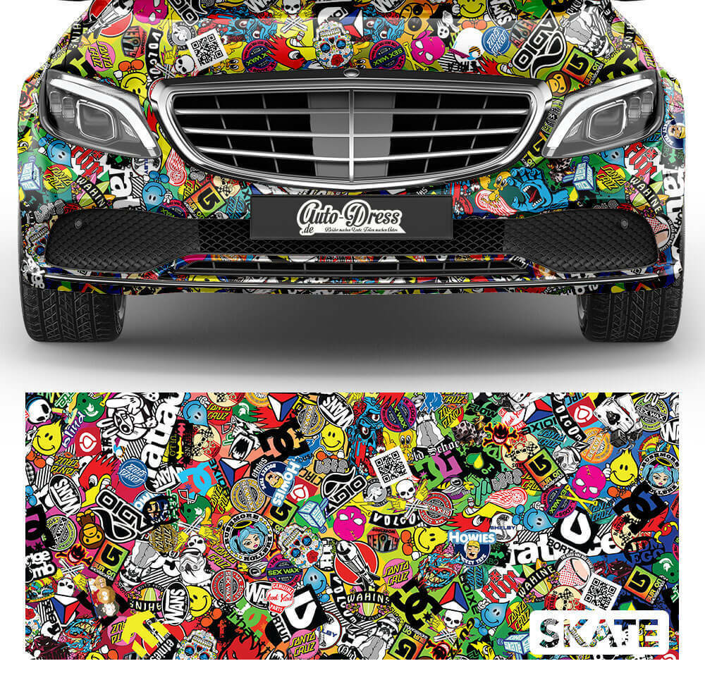 Stickerbomb car foil, design: Skate in black/white