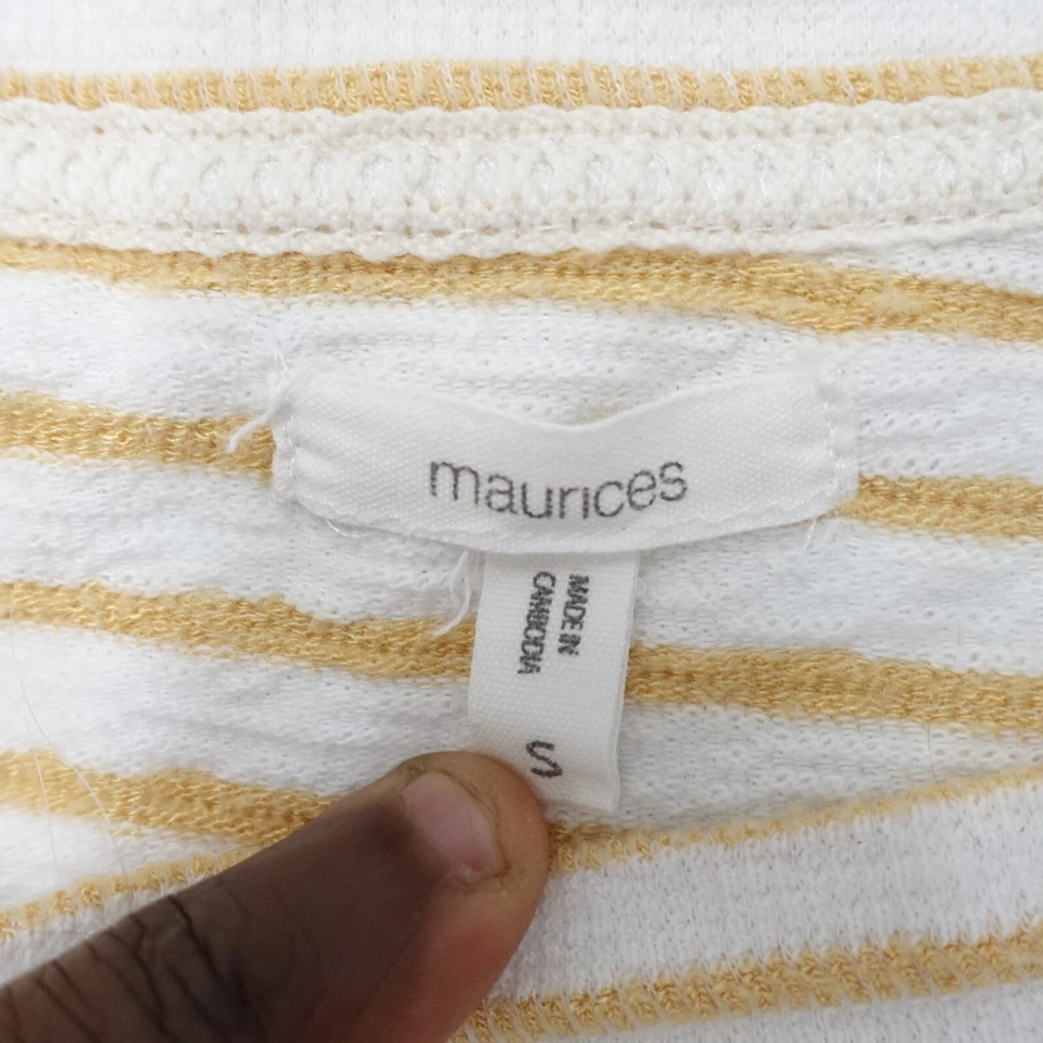 Suéter Maurices Mujer Pequeño Blanco Dorado Rayas Tejido Manga Raglán Pullover Acogedor Foto 3 de 4