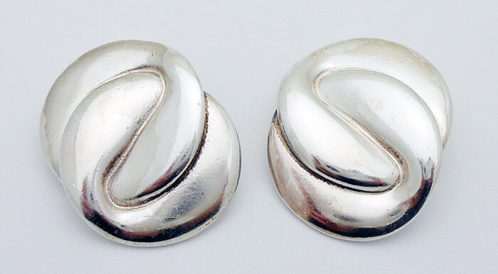 Estate YVES SAINT LAURENT France 35 by 27 mm Clip-on Earrings in Sterling Silver