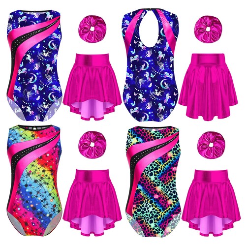 Girls Outfit Skirt Suit Workout Set Gymnastic Uniform Bodysuit Activewear Dance - Picture 3 of 25