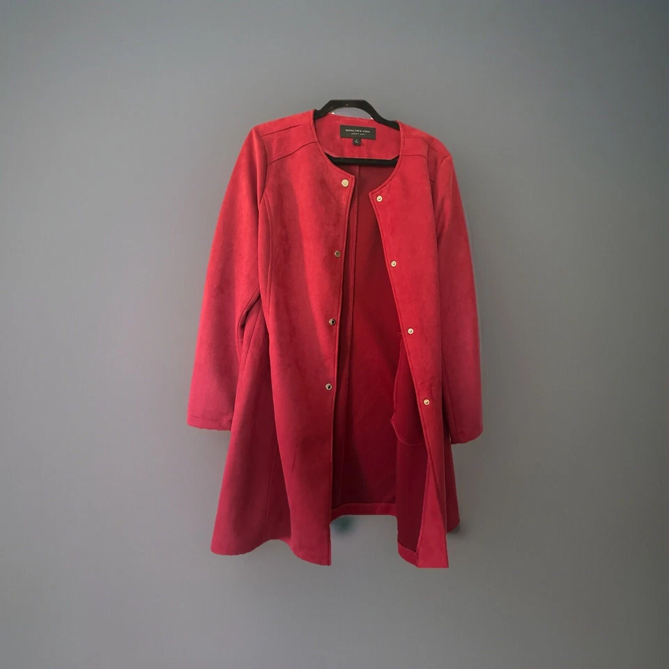 Marc New York Red Suede Coat Women’s Large | Classic Button Front Long Jacket - Image 2 of 4