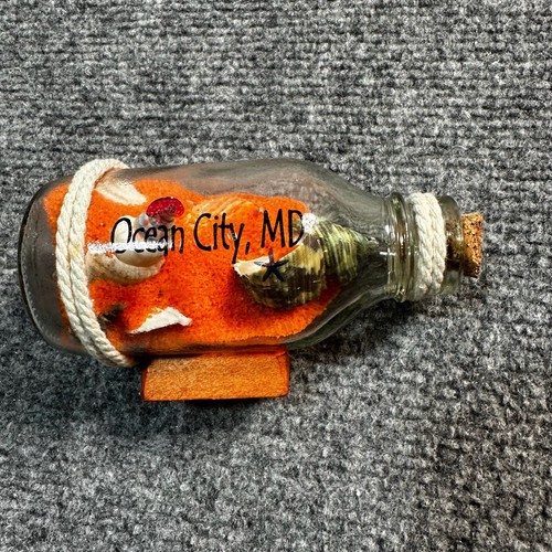 Ocean City Maryland Souvenir Orange Sand Seashells Bottle Corked Desk