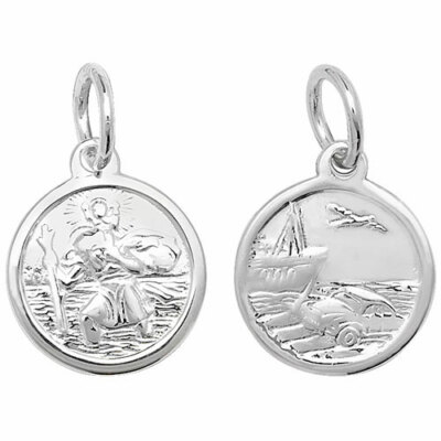Sterling Silver Saint Christopher Double Sided Pendant & Faceted Belcher Chain 