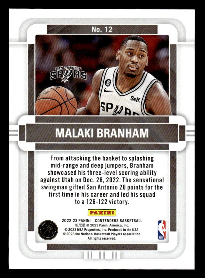 QTY Malaki Branham 2022-23 Panini Contenders Rookie of the Year Contenders #12 - Image 2 of 2