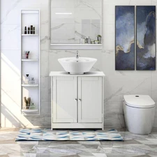White Bathroom Vanity Cabinet Modern Bath Sink Cabinet Organizer 24inch New