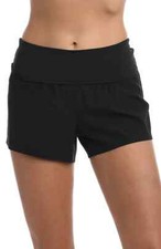 La Blanca Womens Soft Waistband Board Shorts Size L Black Fold Over NWT