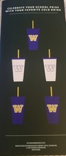 Starbucks University of Washington Huskies Dawgs Cold Cups with Straws Set NEW