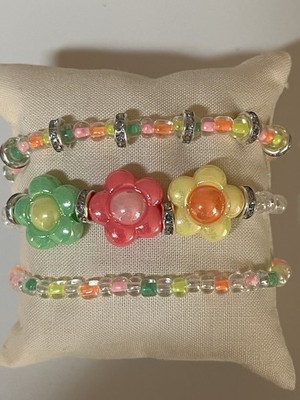 Handmade Girls Stackable Elastic Bracelets Set of 3 Colorful Stretch